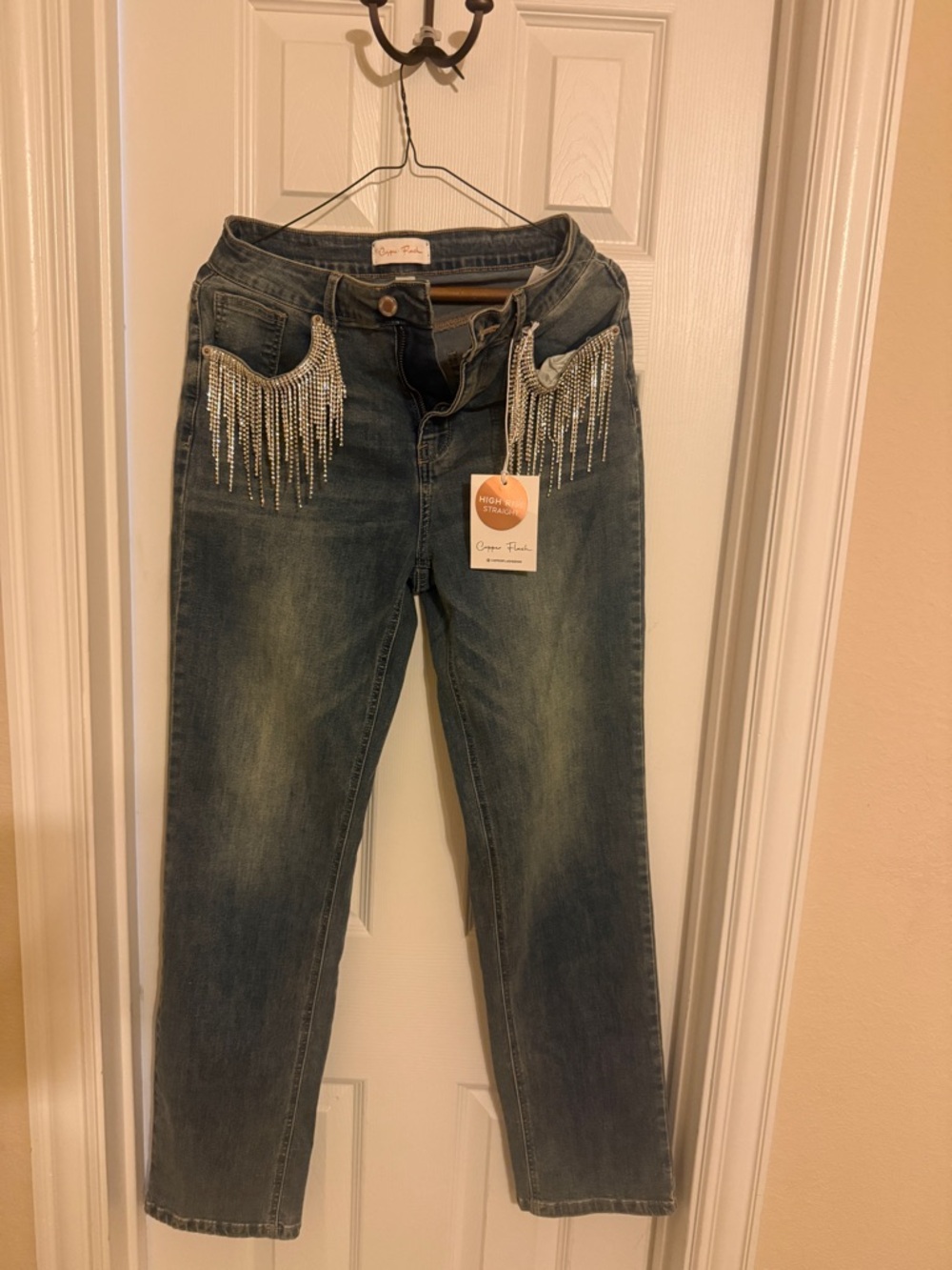 Crystal Fringe Dark Blue Women’s Jeans